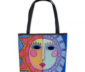 Handbag Shouler Bag Purse Printed with My Funky Abstract Sun and Moon Digital Painting