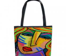 Handbag Shoulder Bag Purse Printed with My Funky Abstract Digital Portrait of a Woman