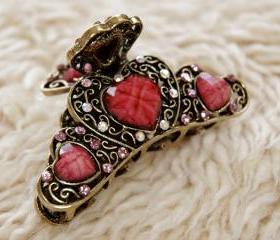 Lavender Stones and Rhinestone Filigree Claw Clips