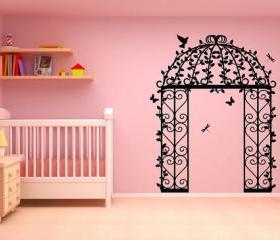 Gazebo with Vines Birds Butterflies and Dragonflies Garden Wall Mural Vinyl Wall Decal 22130