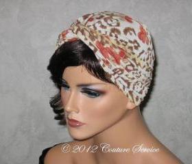 Handmade Twist Fashion Turban -Orange Multicolored, Jaguar Animal Print