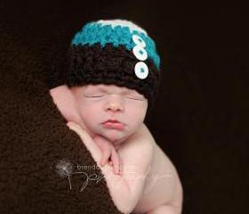 Crochet beanie for baby boy in white, aqua blue, and brown, Chunky style - MADE TO ORDER