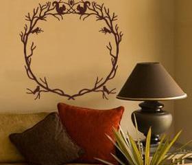  Woodland Branch Wreath With Squirrels and Birds Vinyl Wall Decal 22215