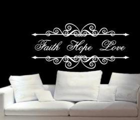 Wall Decal Faith Hope Love Vintage Look Long Sign Frame Vinyl Wall Decal 22200