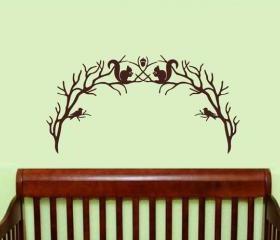 Wall Decal Woodland Branch Arch With Squirrels and Birds Vinyl Wall Decal 22211