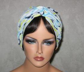 Handmade Twist Turban -Blue, Yellow, White, Multicolored Wave Striped