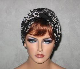 Handmade Twist Fashion Turban -Black and Tan Floral Stripe