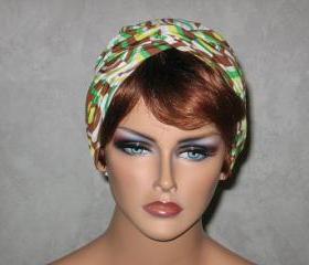 Handmade Twist Turban -Brown,Green, Yellow, Retro