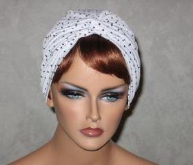 Handmade Twist Fashion Turban -White and Black Mini Dots