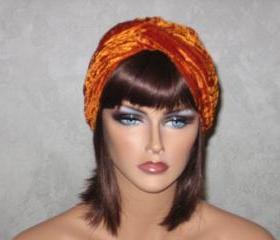 Handmade Twist Fashion Turban -Burnt Orange Velour