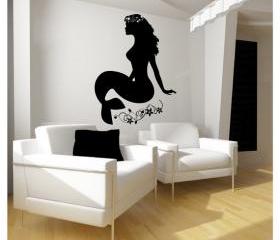 Mermaid with Flowers and Beads Vinyl Wall Graphic 22124