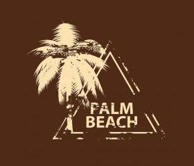 Wall Decal Palm Tree with Palm Beach Grunge Style Stamp Vinyl Wall Decal 22066