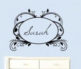 Custom Personalized Elegant Vintage Frame Vinyl Wall Decal Script 2 Hollow 22180