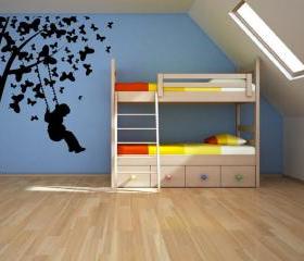 Child Swinging from Butterfly Tree Vinyl Wall Decal Mural 22174
