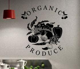 Wall Decal Organic Produce Sign With Vegetables and Fruit 22135