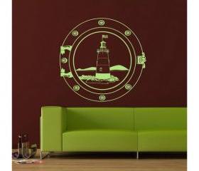 Nautical Wall Decal Lighthouse in a Porthole 22095