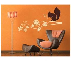 Wall Decal Tree Branch with Squirrel Woodland Vinyl Wall Decal 22122