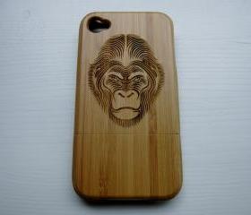 Monkey - Bamboo Iphone case 4S laser- engraved