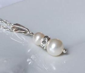Pearl Pendant - Bridesmaid Jewellery with Rhinestone Crystals - Wedding Jewelry for Brides or bridesmaids
