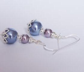 Purple Bridesmaids Earrings - Vintage Inspired Lavender and Lilac Pearl Earrings