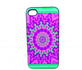 iPhone Accessory Case Models 4/4S Purple and Lime Design Black Plastic Case