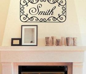 Wall Decal Personalized Family Last Name Iron Look Wall Scroll Frame Vinyl Wall Decal 22177