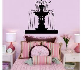 Wall Decal Fountain with Statues Dragonflies and Birds Vinyl Wall Graphic 22127