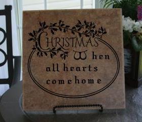 Vinyl Decal Christmas When All Hearts Come Home Vinyl Tile or Wall Decal 22007