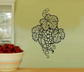 Wall Decal Grape Cluster and Leaves Vinyl Wall Decal 22123