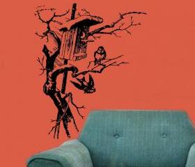 Wall Decal Winter Birds with Birdhouse and Tree Vinyl Wall Decal 22145