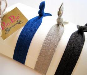 Stackable Elastic Bracelets, Hair Holders, Navy Blue, Natural, Brown