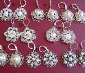 Wedding Jewelry, 8 Choices, Bridal Earrings,Crystal and Pearl Dangle Drop Earrings, Bridal Earrings
