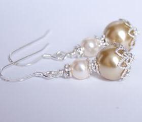 Bridesmaids Earrings - Gold and Ivory Pearl Earrings - Bridesmaids Jewelry