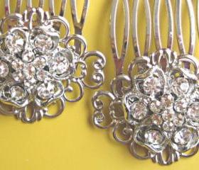 Wedding Hair Comb Set, Bridal Accessory, Silver Floral, Blooming Collection, Minni Comb Set