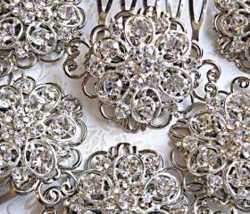4 Hair Combs,Bridesmaids Hair, Silver and Rhinestone crystal Hair Comb set of 4, Bridesmaids hair