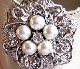 Weddings, Shoe Clips, Ivory Pearl and Crystal, Filigree Flower