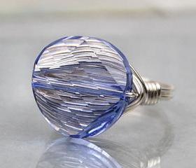 Wire Wrapped Sterling Silver Ring with Lavender Twist Crystal- Custom Made to Size