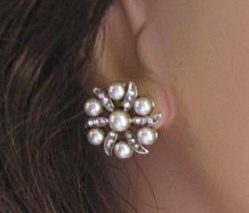 Wedding Earrings, Pearl and Crstal Post Earrings,Vintage Style Bridal Jewelry