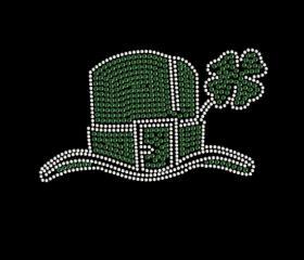 Irish Hat with Four Leaf Clover Rhinestone Transfer Bling 34040