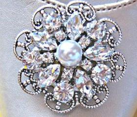 Wedding Shoe Clips - Pearl Shoe Clips, Wedding Accessories,'Crystal Bouquet'