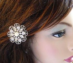 Wedding Hair Pins- Pearl Hair Pins- Flowers and Filigree-Hair PIns, Crystal Hair Pins, Wedding Hair Accessories
