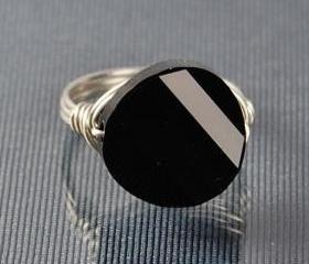 Wire Wrapped Sterling Silver with Opaque Black Crystal- Custom Made to Size