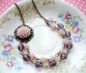 Purple Flower Cabochon Necklace