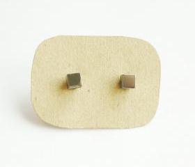 Gun Metal Cubic Cube Stud Earrings/Ear Post - Gift under 10 - 4 mm - Men Jewelry - Unisex