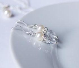 Bridal Earrings - Crystal and Pearl Wedding Jewelry - Drop Earrings