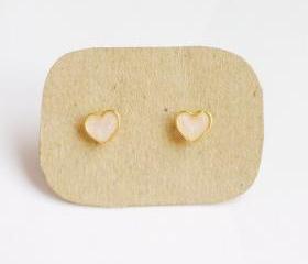 on SALE - Lil Lovely Milk White Heart Stud Earrings - 6 mm - Gift under 10