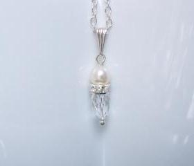 Bridal Pendant - Wedding Jewellery pearl and Crystal Drop in Silver