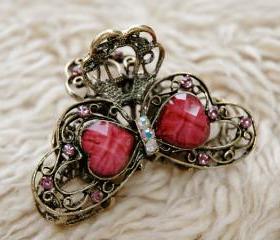 Lavender Stones and Rhinestone Filigree Claw Clips