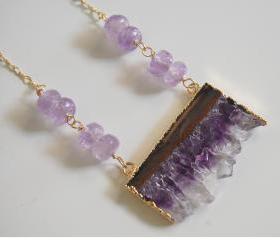 Gemstone Amethys-Amethyst Slices 24k gold edge double bail necklace - Handmade Druzy amethyst slice drusy pendant - Exclusive design