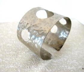 Silver Hammered Cuff with cut outs, unisex arm band